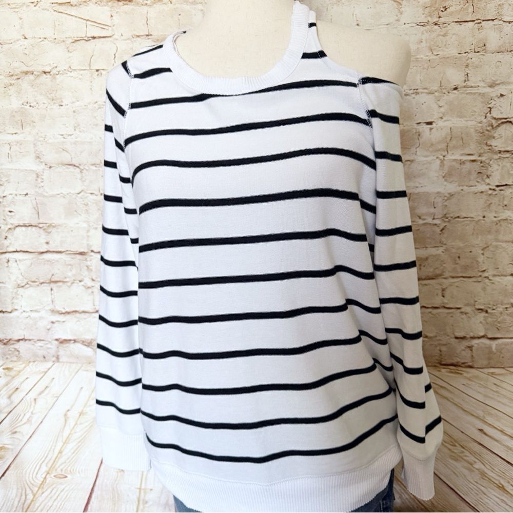 Chaser striped cut out neckline knit top